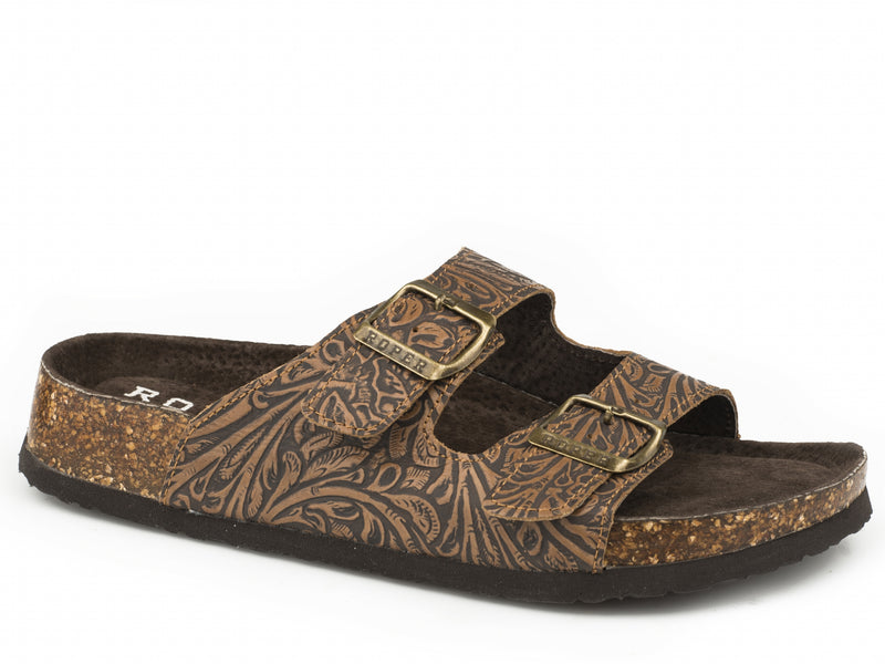 Roper Ladies Deliah Two Strap Footbed Leather Sandals