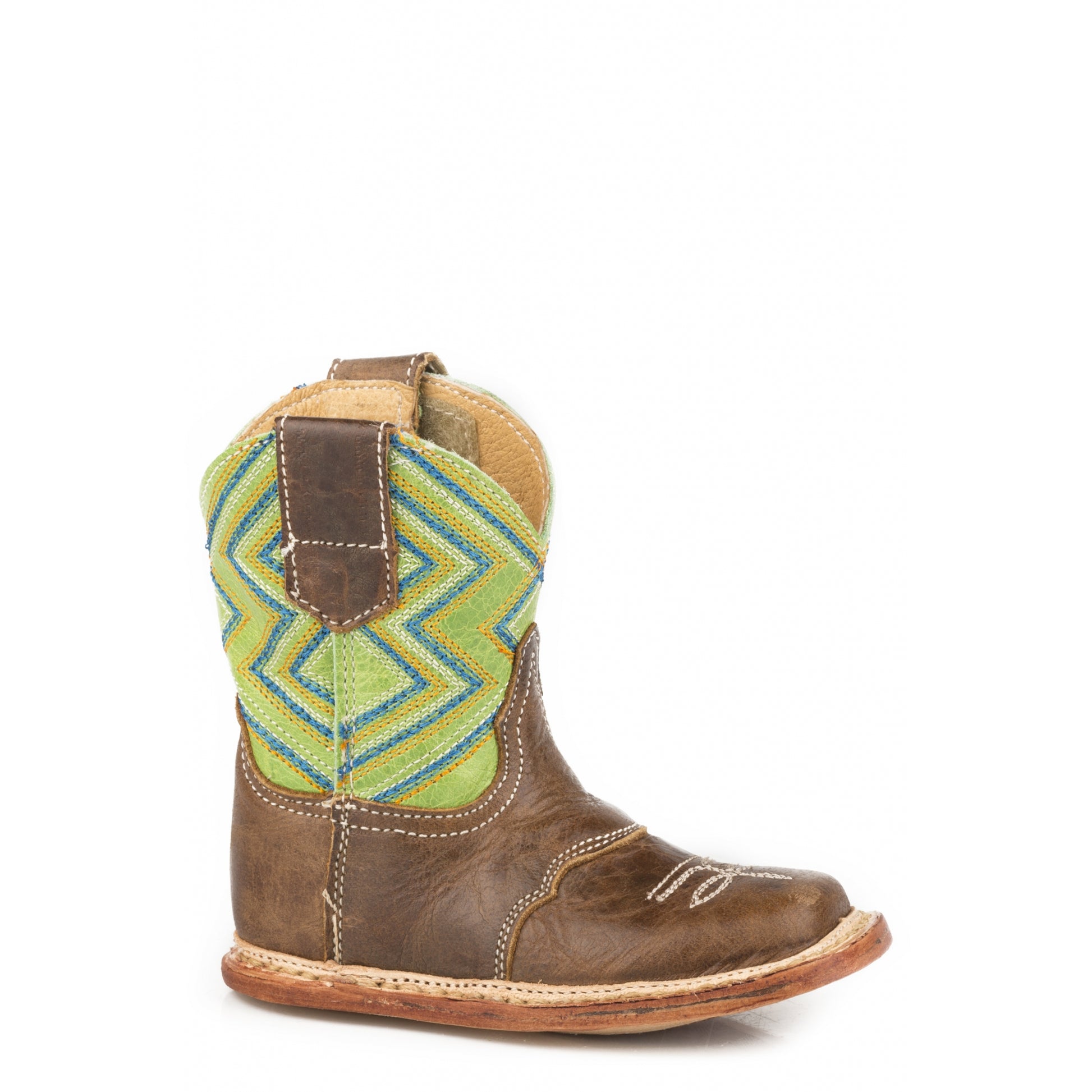 Roper Infant Cowbabies Embroidered Bright Green Geo Leather Boots