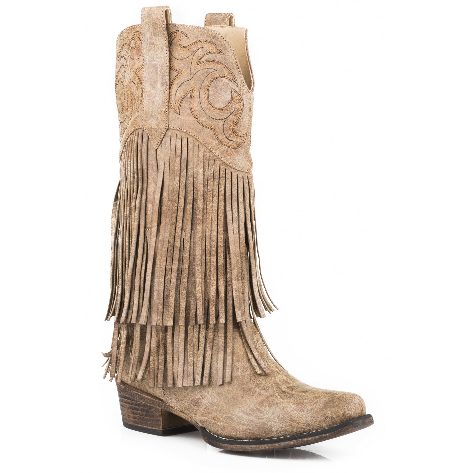 Roper Ladies Tan Smooth Fringe Boots