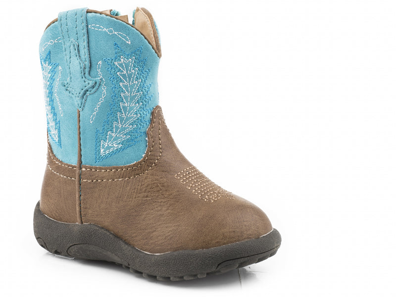 Roper Cowbabies Tan Vamp With Turquoise Shaft Boots