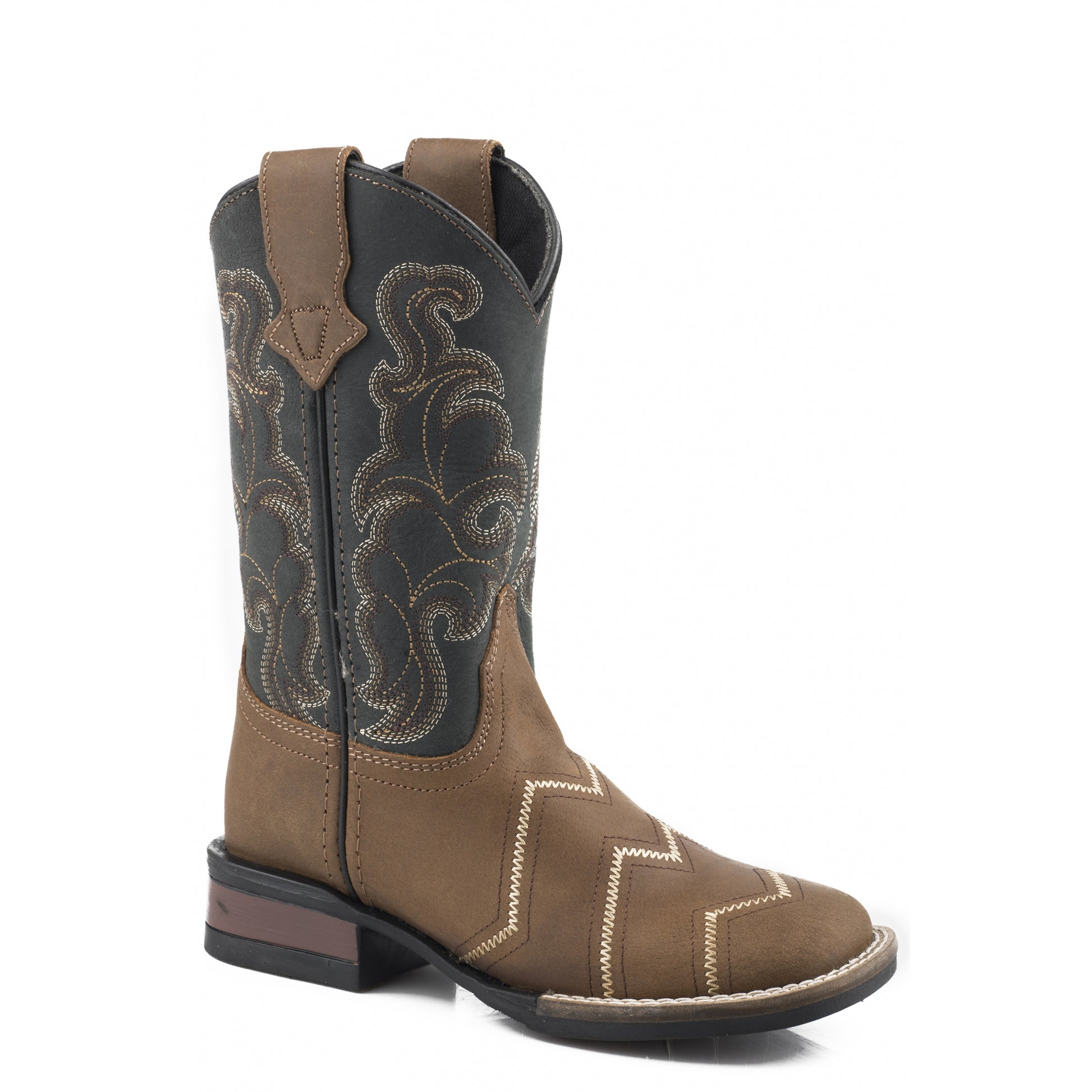 Roper Kids Brown Leather Vamp With Black Shaft Boots