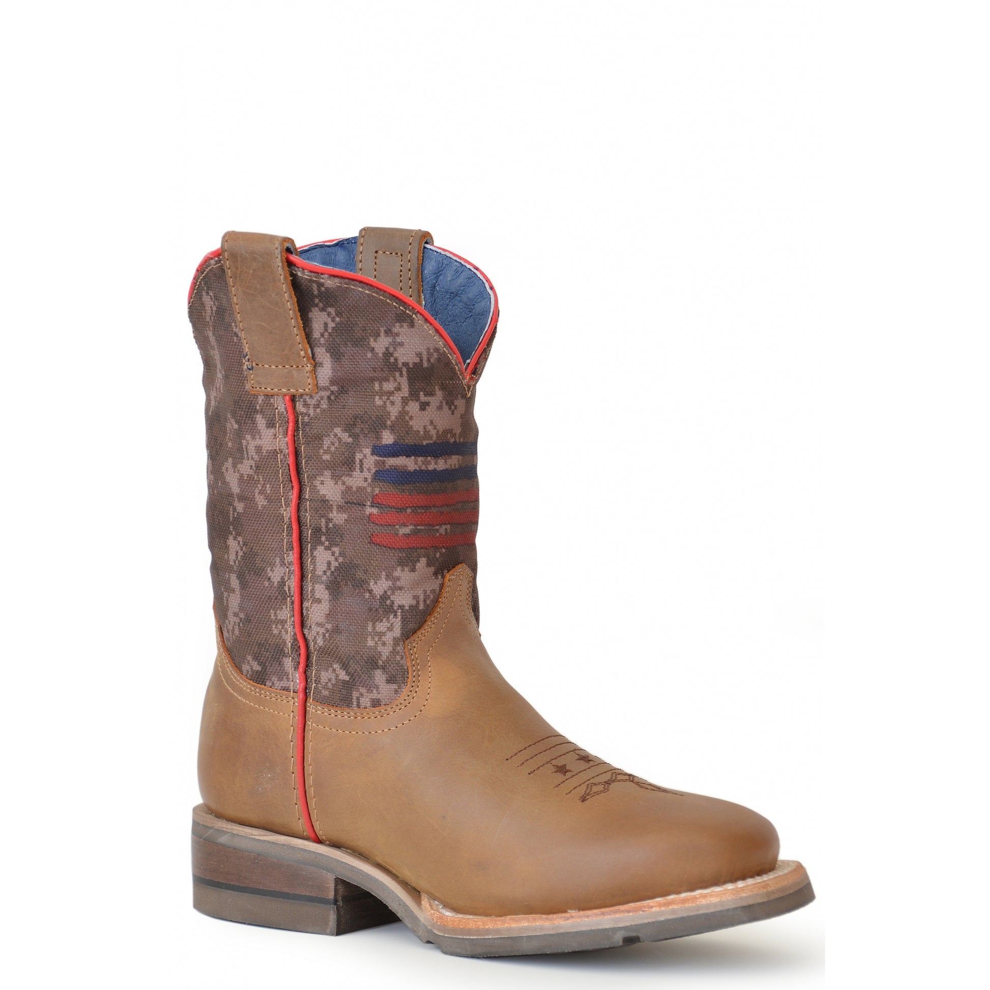 Roper Kids Burnish Brown Leather/Camo Flag Boots