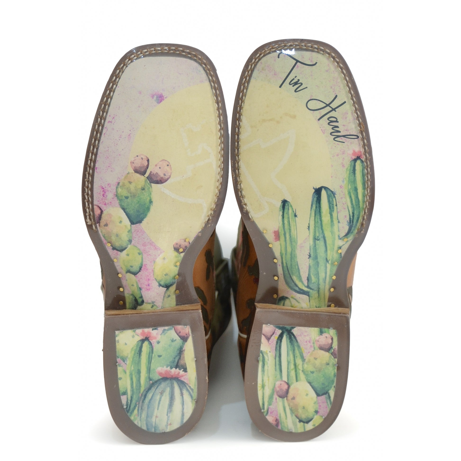 Tin Haul Ladies Square Toe Boots - Cactaplicity with Desert Moon Sole