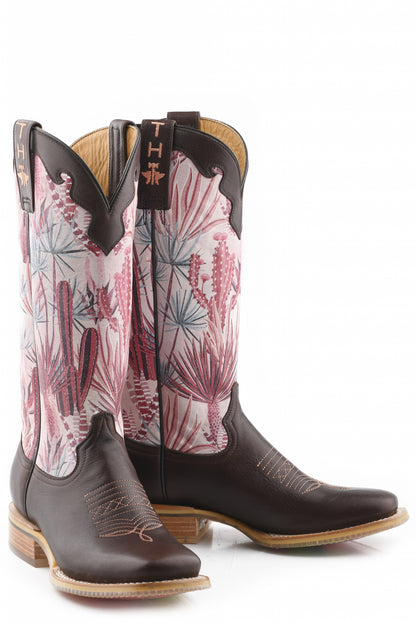 Tin Haul Ladies Square Toe Boots - Pinktalicious with Cactus Shades Sole