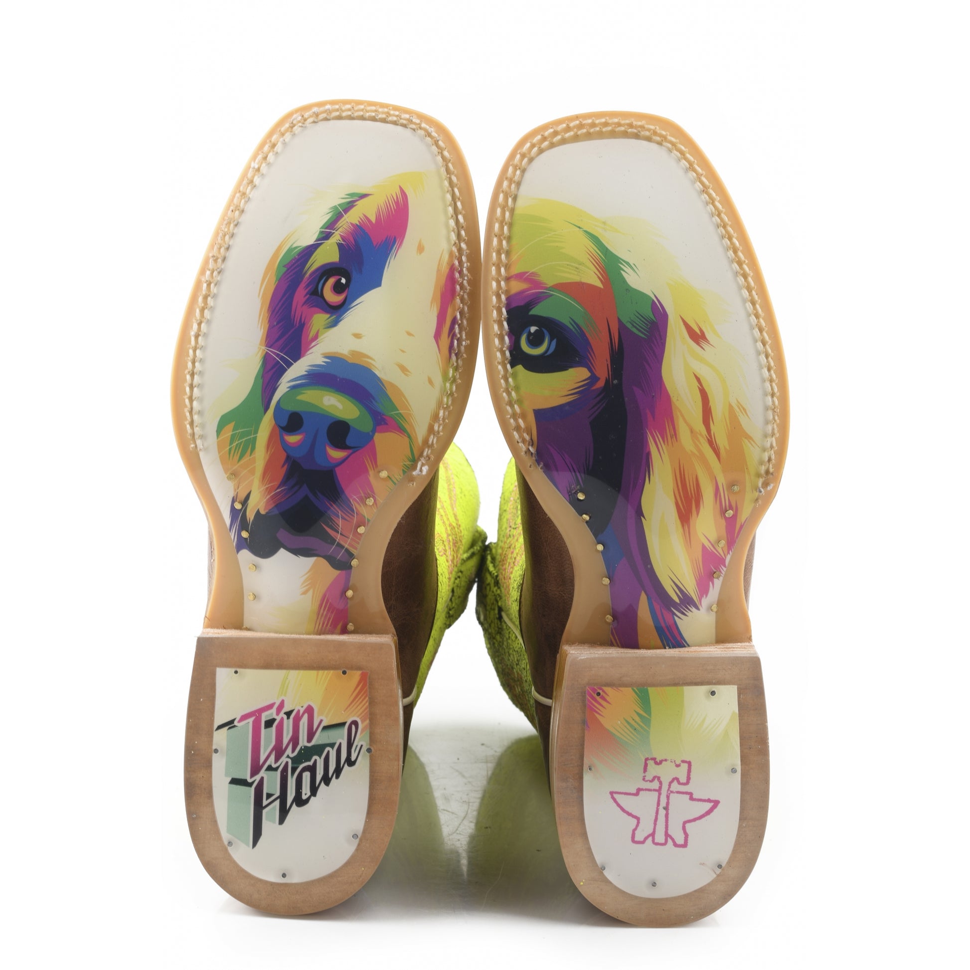 Tin Haul Ladies Square Toe Boots - Neon Glow with Girls 2nd Best Friend Sole