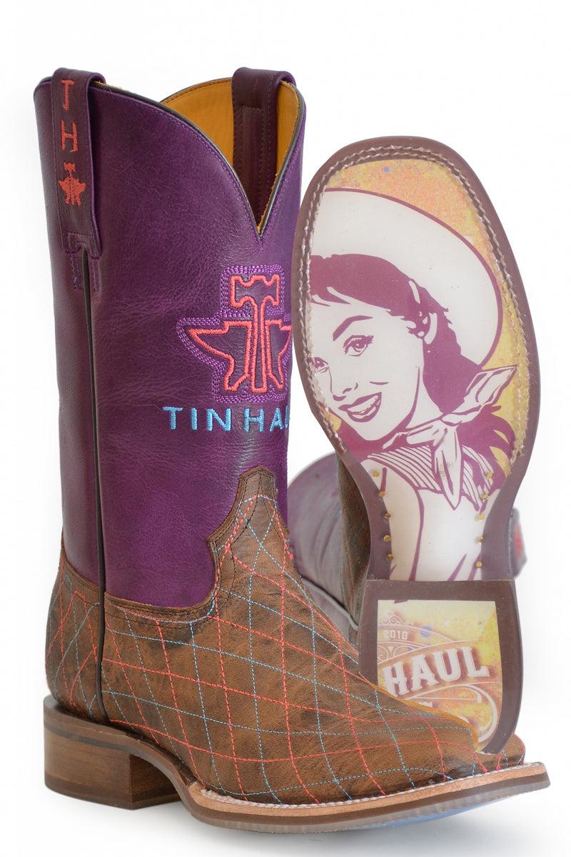 Tin Haul Ladies Square Toe Boots - Rodeo Sweetheart with Retro Cowgirl Sole