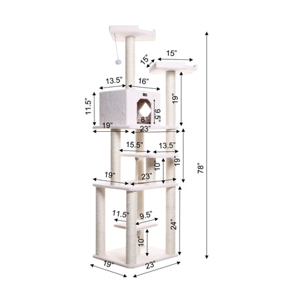 Armarkat Deluxe Real Wood Cat Tree 78in Ivory