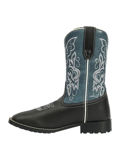 TuffRider Children's Yellowstone Rounded Toe Western Boot- Mocha with Blue- 10C