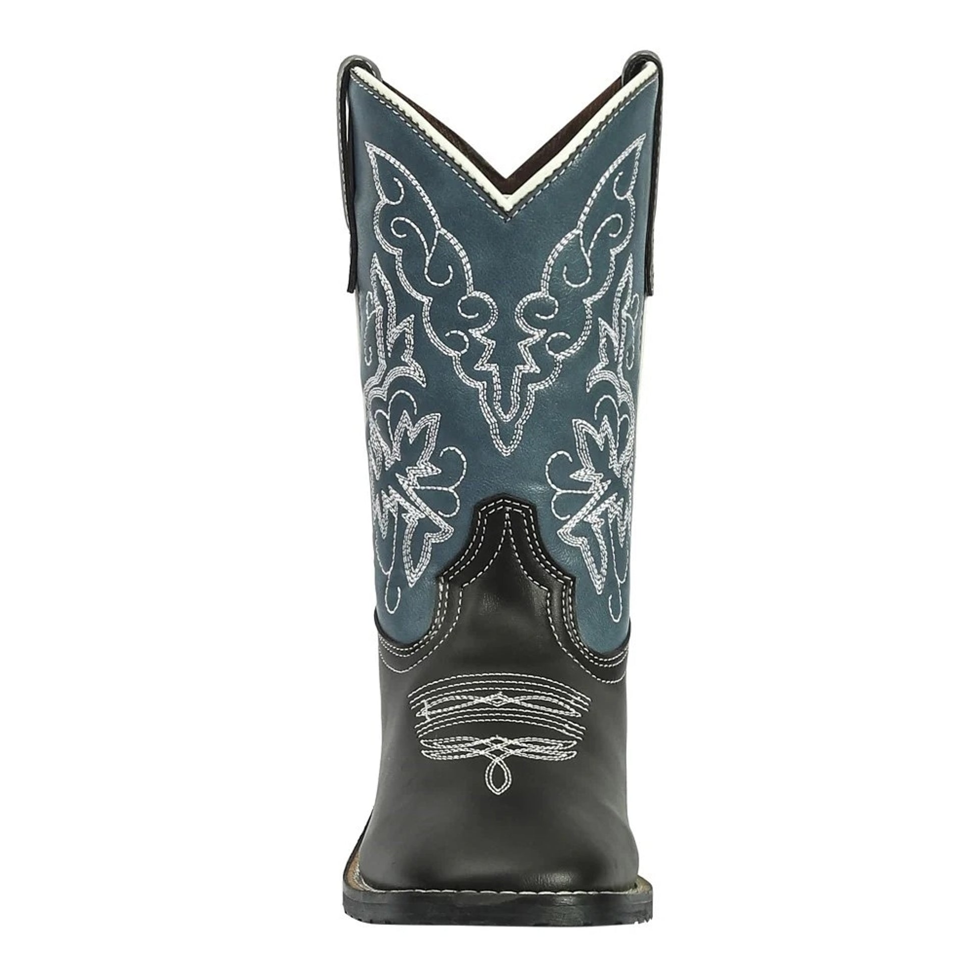 TuffRider Children's Yellowstone Rounded Toe Western Boot- Mocha with Blue- 10C