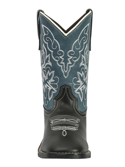 TuffRider Children's Yellowstone Rounded Toe Western Boot- Mocha with Blue- 10C