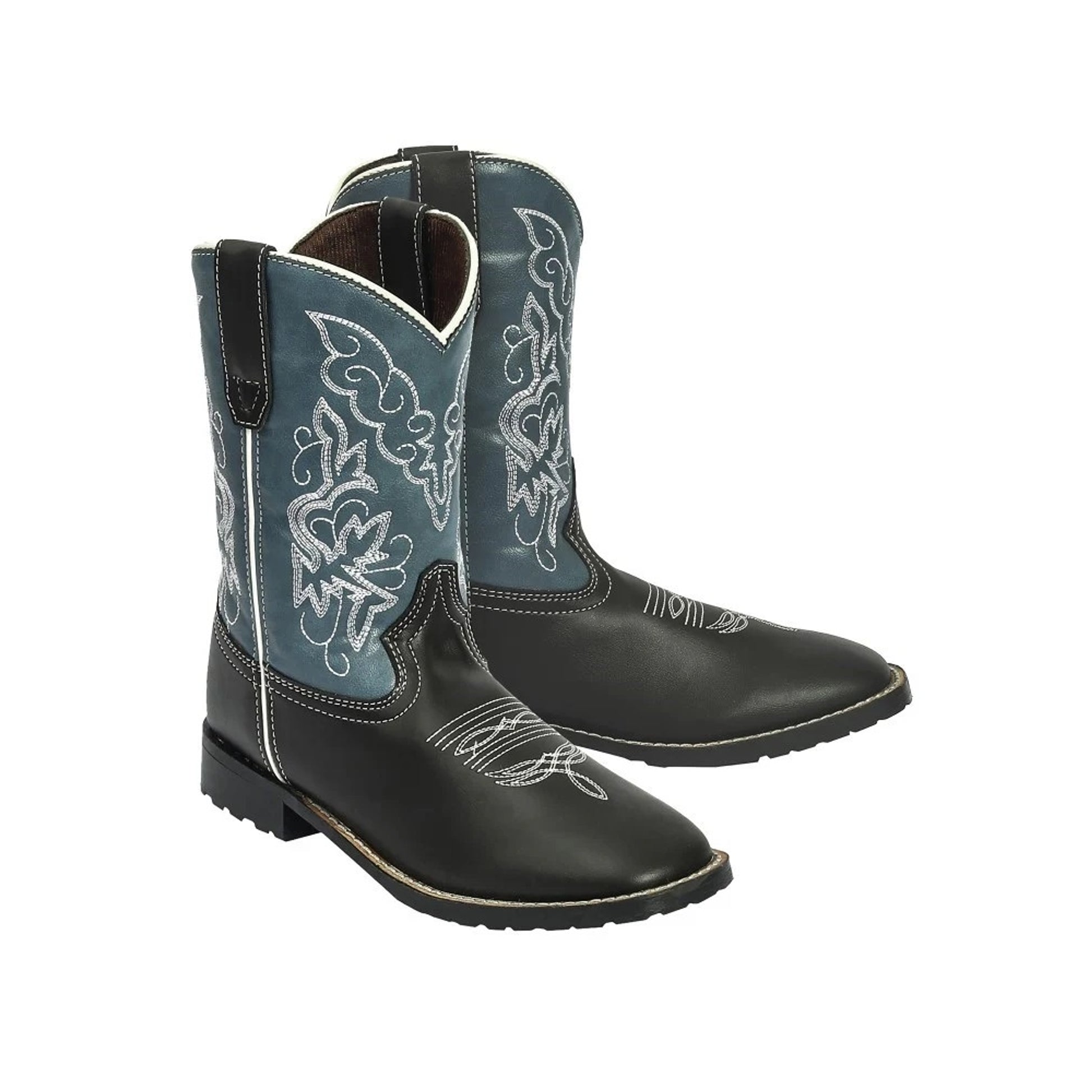 TuffRider Children's Yellowstone Rounded Toe Western Boot- Mocha with Blue- 10C