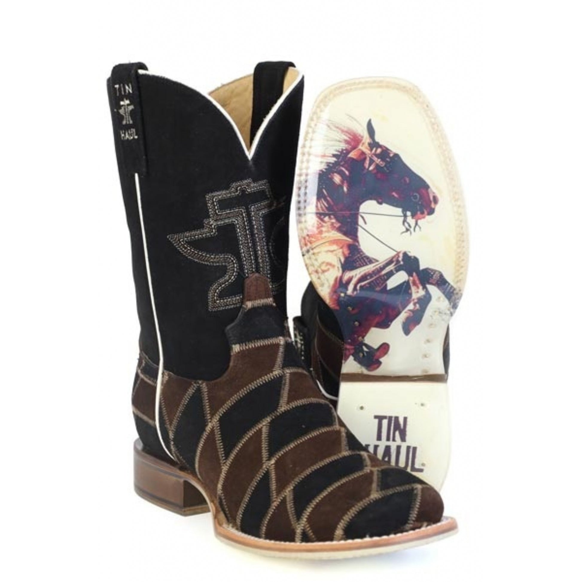Tin Haul Mens Patch It Up Square Toe Boots