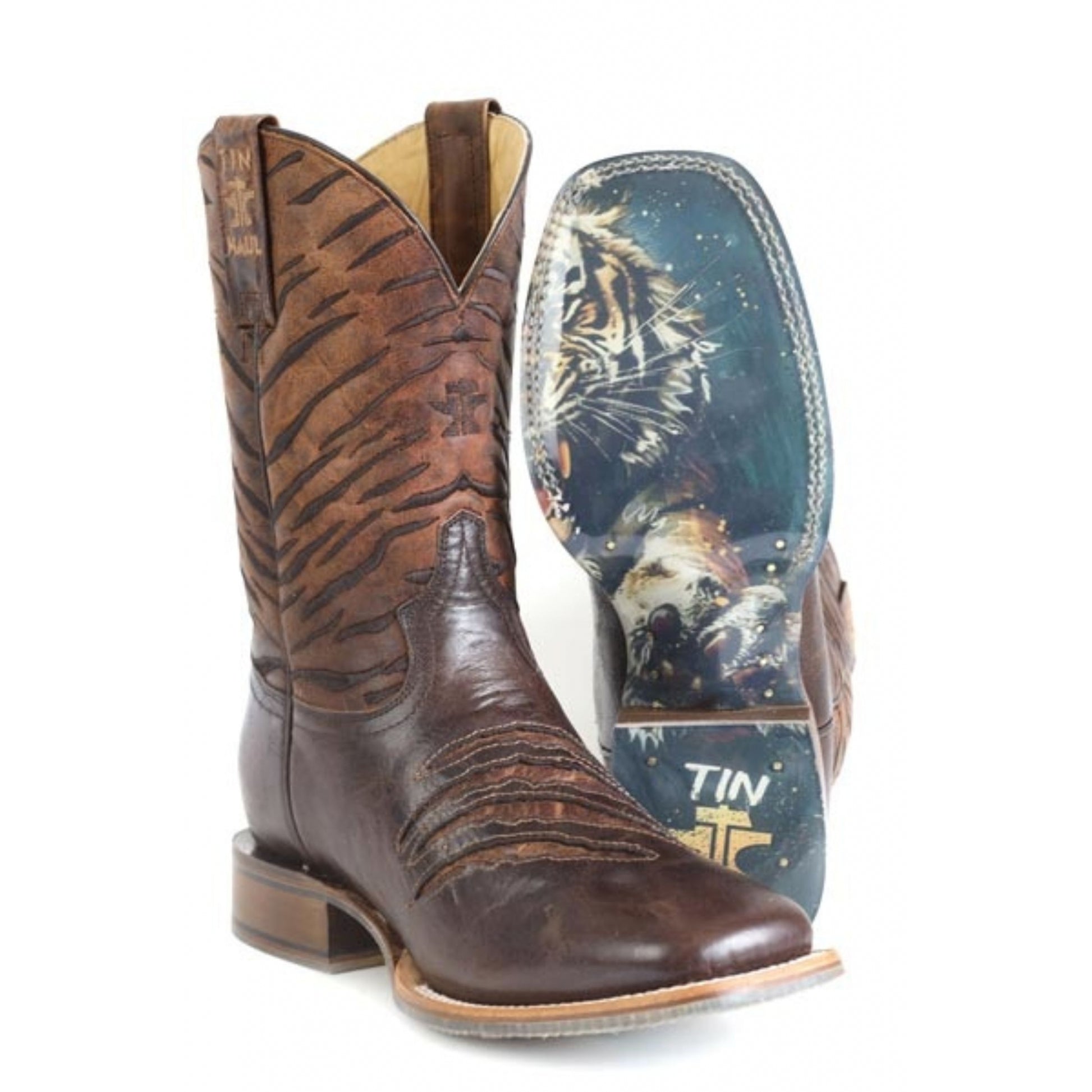 Tin Haul Mens Eye Of The Tiger Square Toe Boots