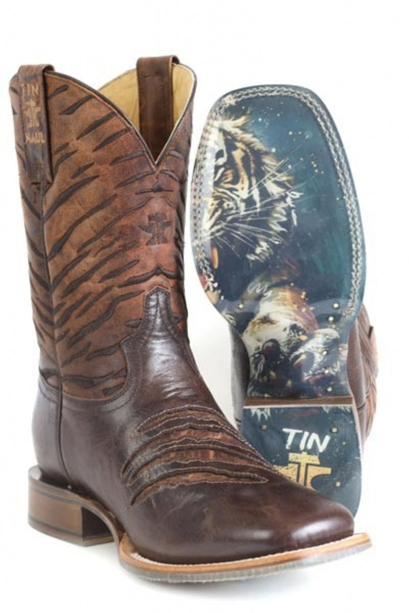 Tin Haul Mens Eye Of The Tiger Square Toe Boots