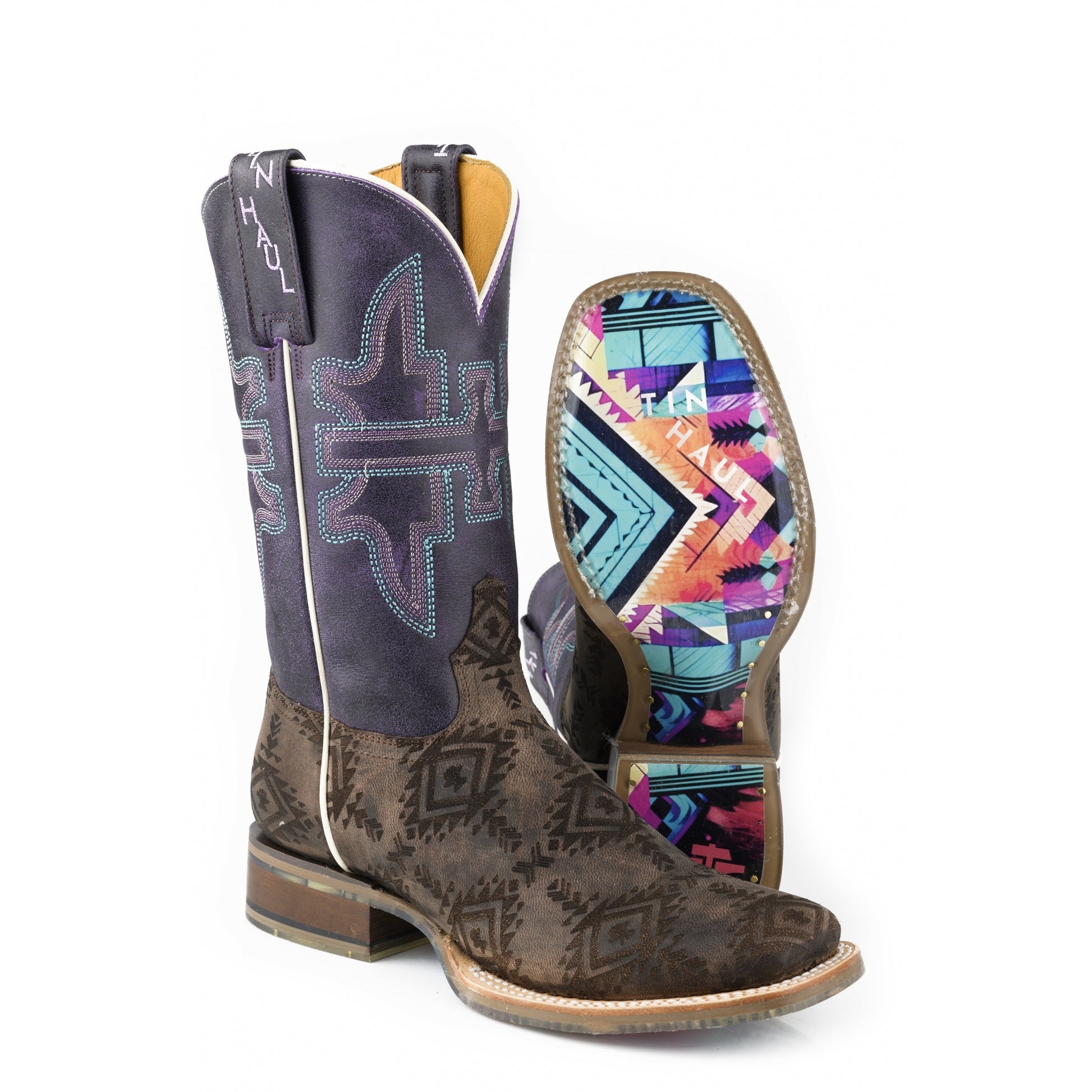 Tin Haul Ladies Sizzling Aztec Square Toe Boots