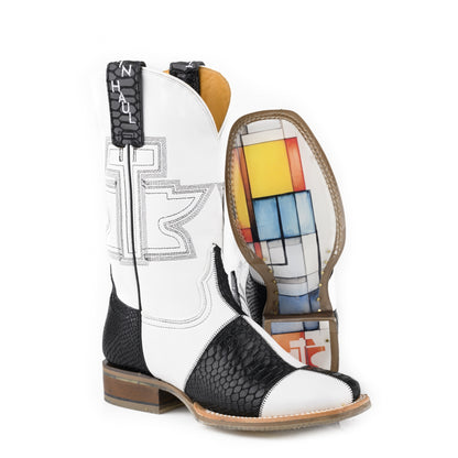 Tin Haul Ladies Black and White Square Toe Boots