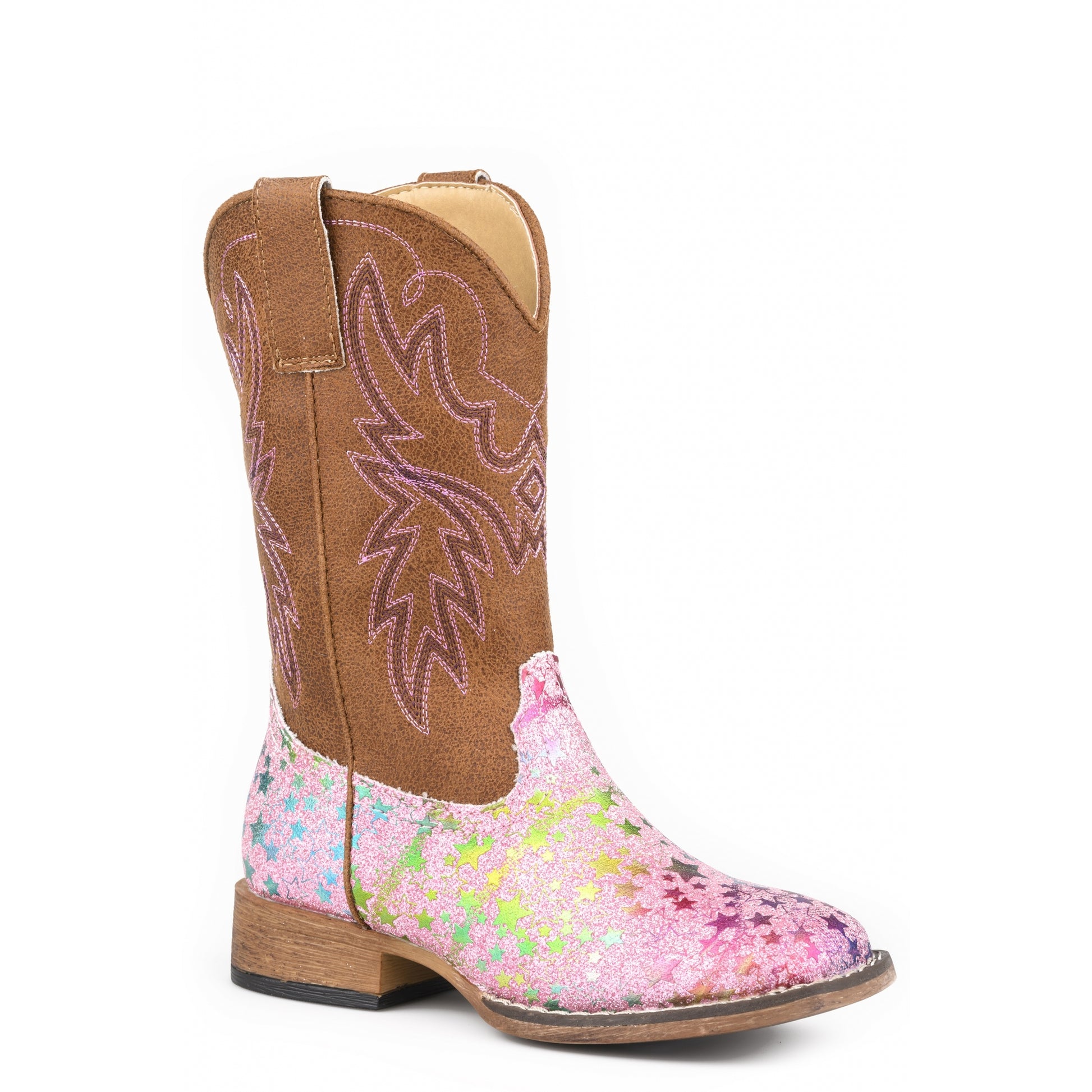 Roper Little Kids Pink Star Glitter Vamp Boots