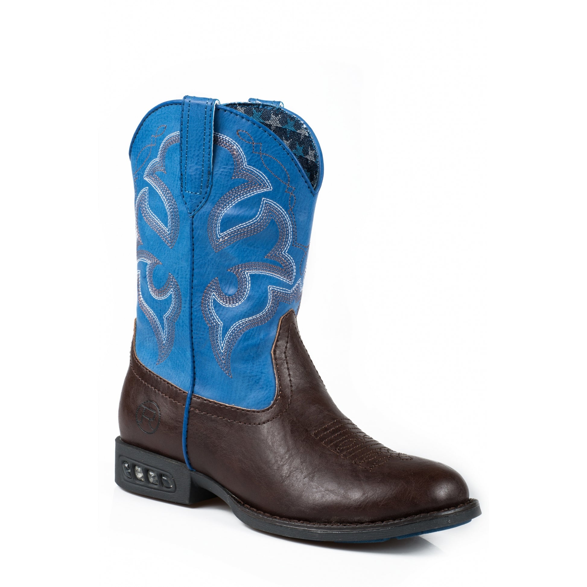 Roper Kids Rnd Toe Brown/Blue Light Up Boots