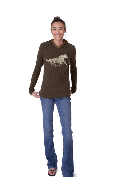 Chestnut Bay Rider Lounge Hoodie Running Horses