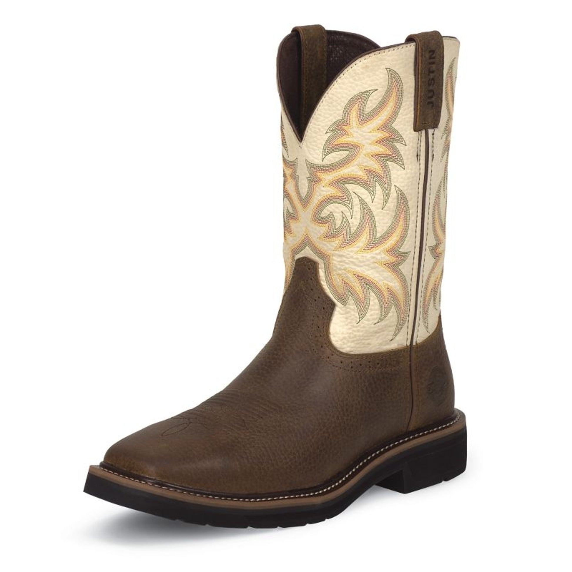 Justin Mens Driller Sq Toe White Work Boot