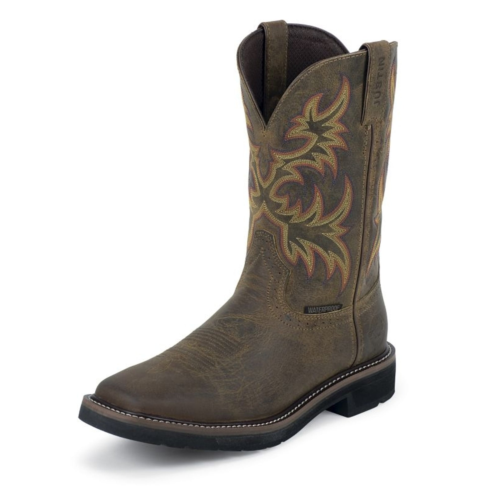 Justin Mens Steel Toe Wtrprf Tan Work Boots