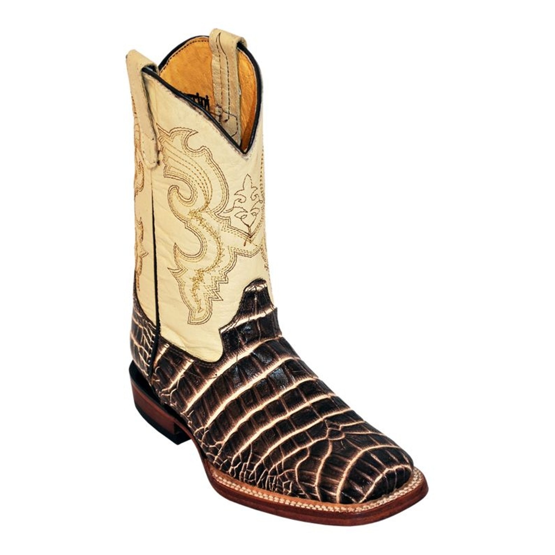 Ferrini Kids Print Crocodile Sq Toe Black Boots