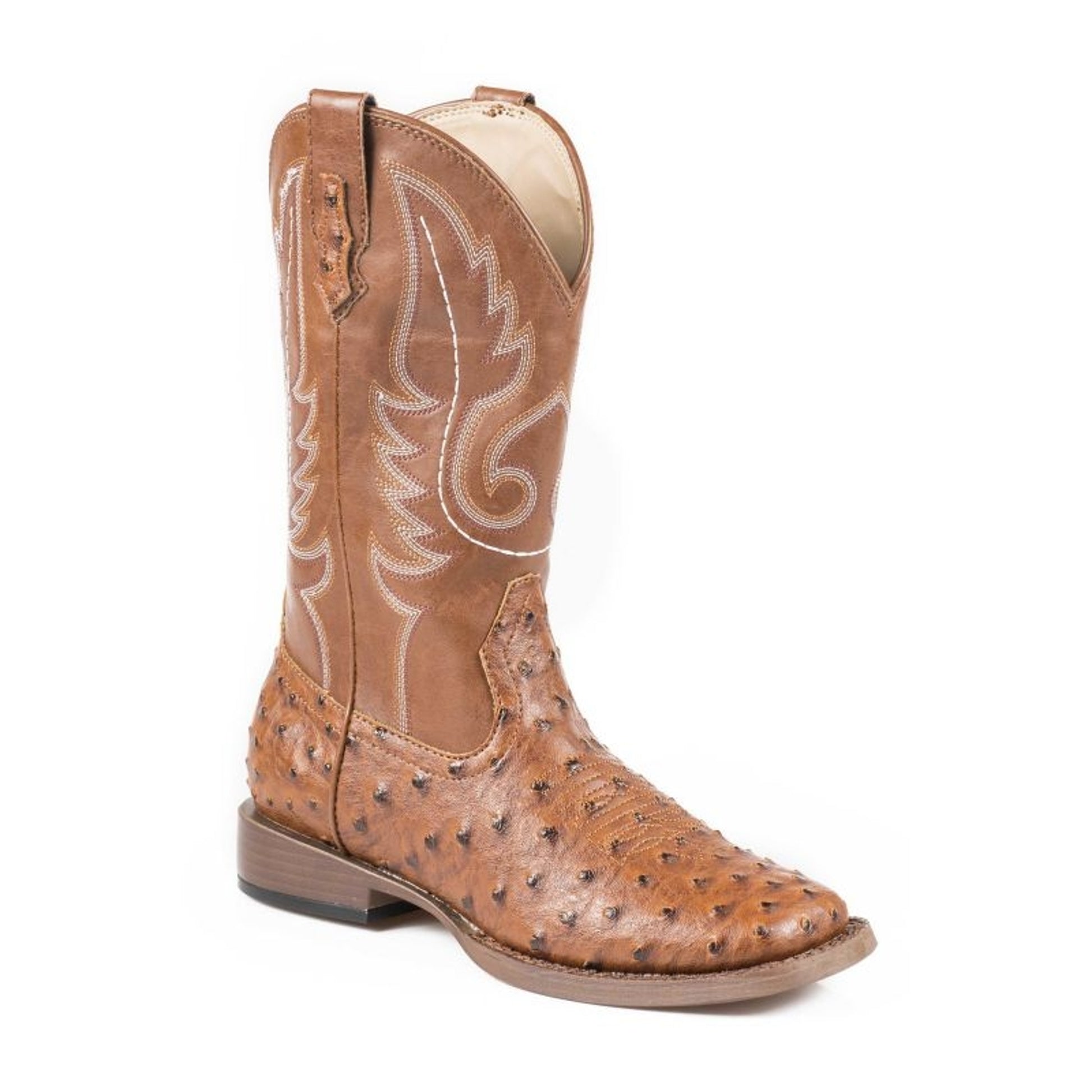 Roper Mens Sq Toe Faux Ostrich Tan Boots