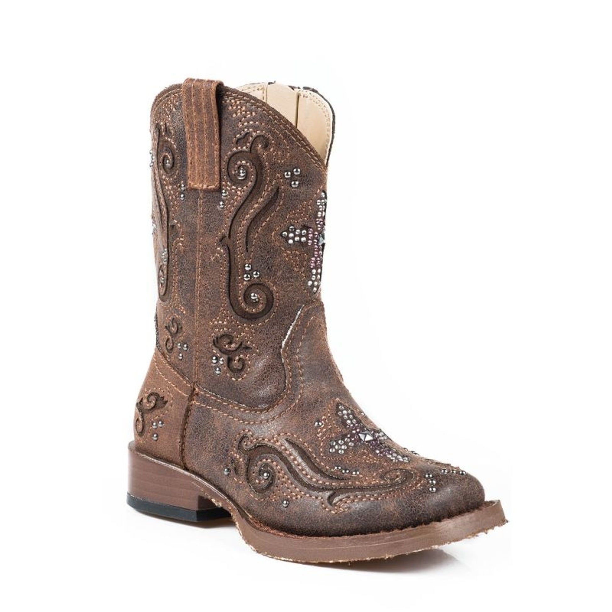 Roper Infant Faith Sq Toe Brown with Crystal Boots