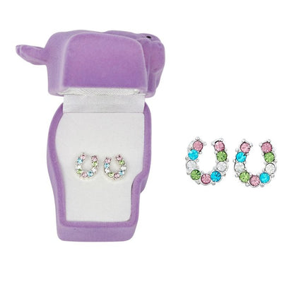 AWST Int'l Rhinestone Horseshoe Earrings with Horse H
