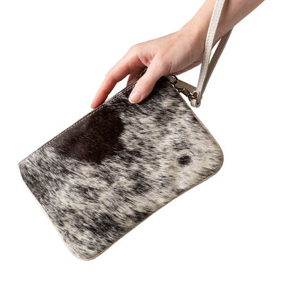 Huntley Cowhide Wrist Handbag with Zipper Brown