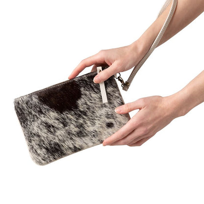 Huntley Cowhide Wrist Handbag with Zipper Brown
