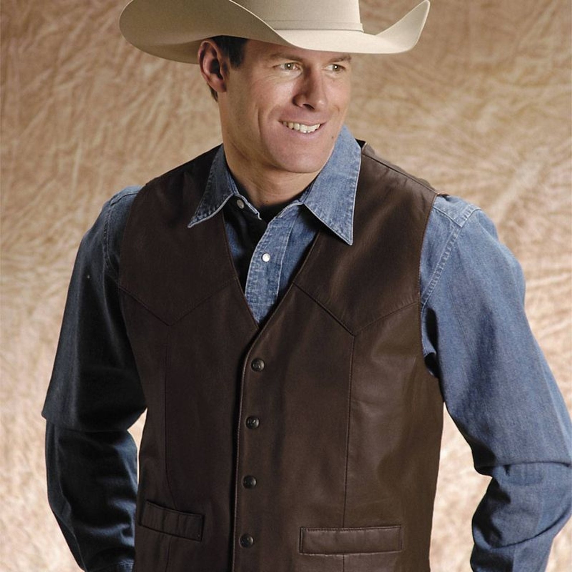 Roper Mens Nappa Leather Vest Lg Brown