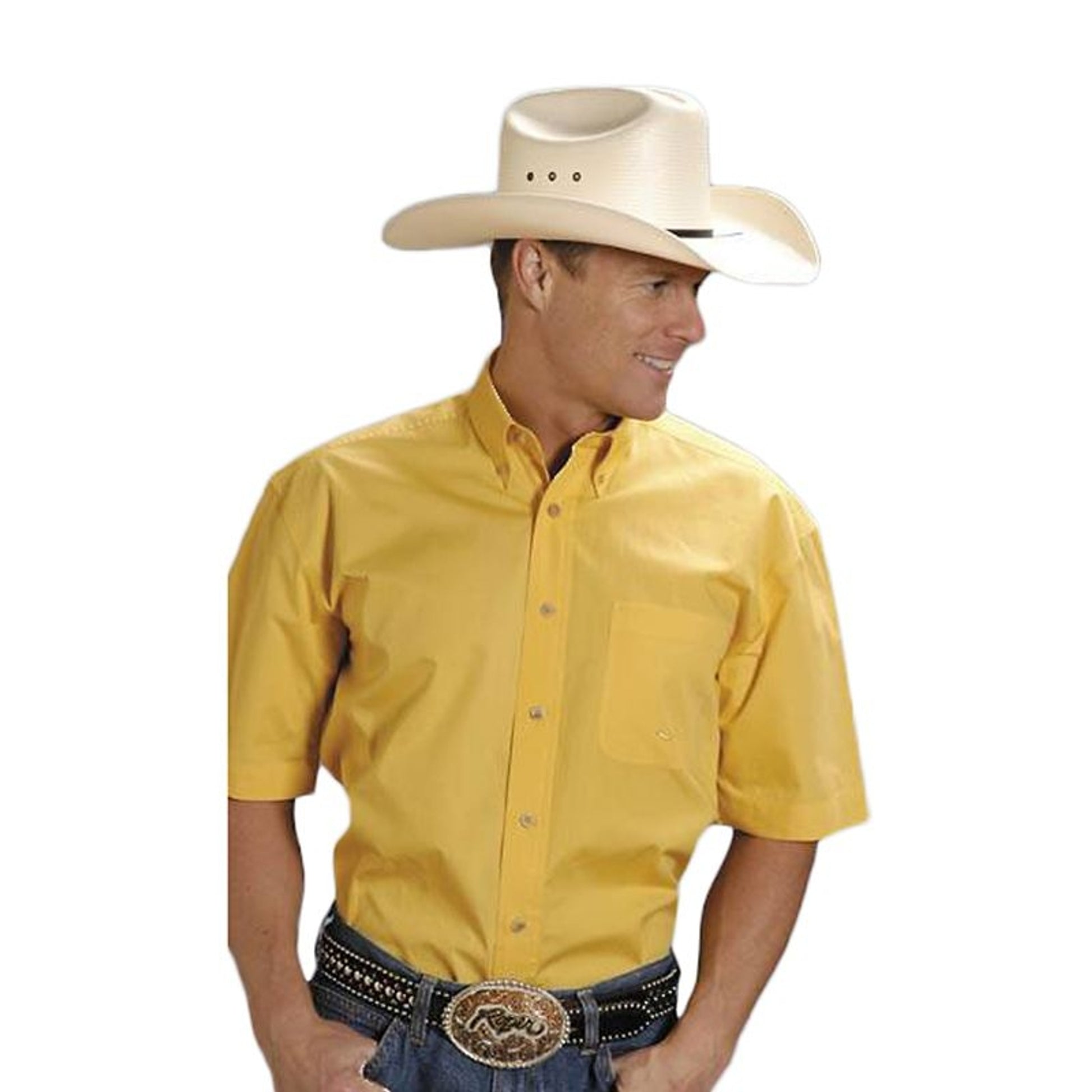 Roper Mens Solid Poplin SS Variegated Button Shirt