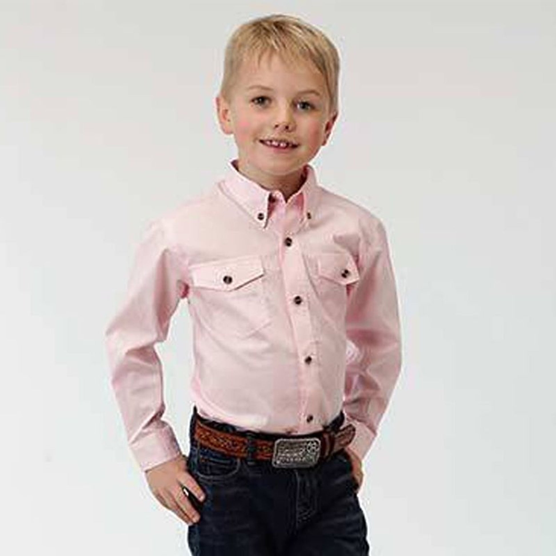 Roper Boys Solid Poplin LS Variegated Button Shirt
