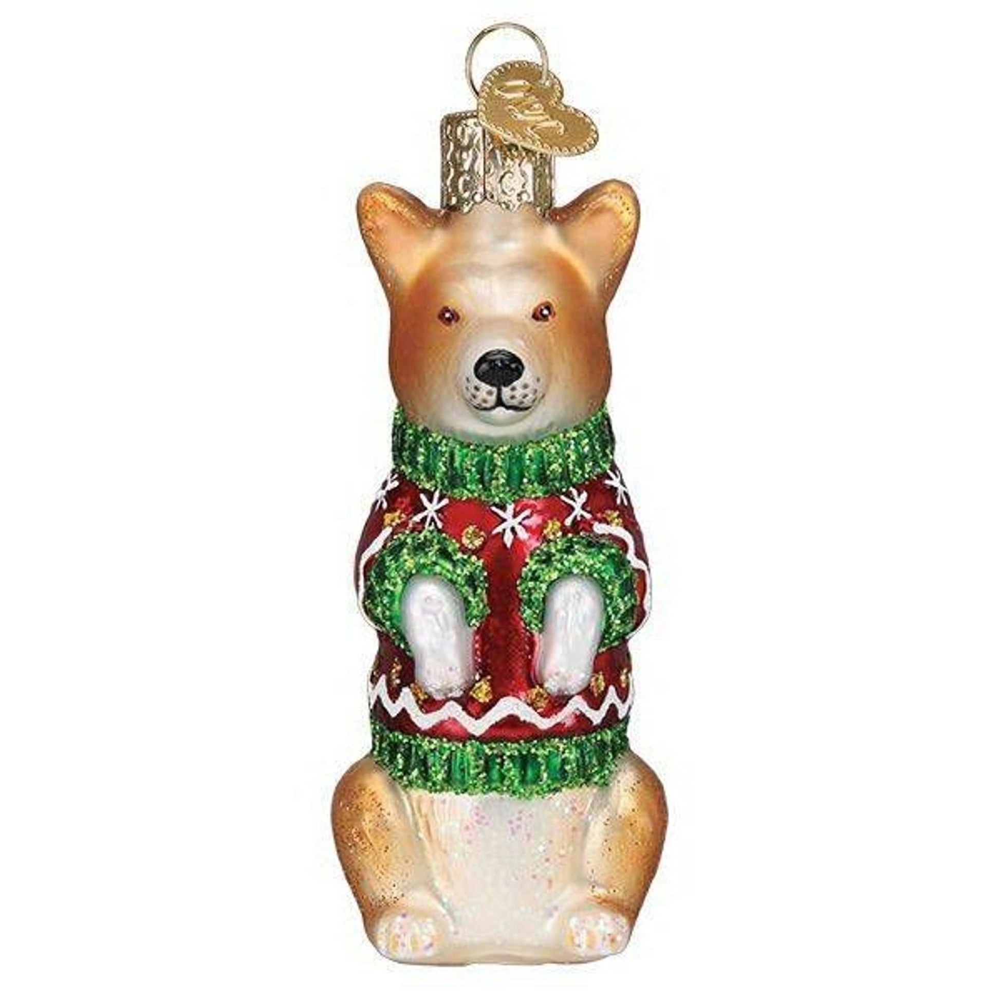 Glass Christmas Corgi 3.5in Ornament