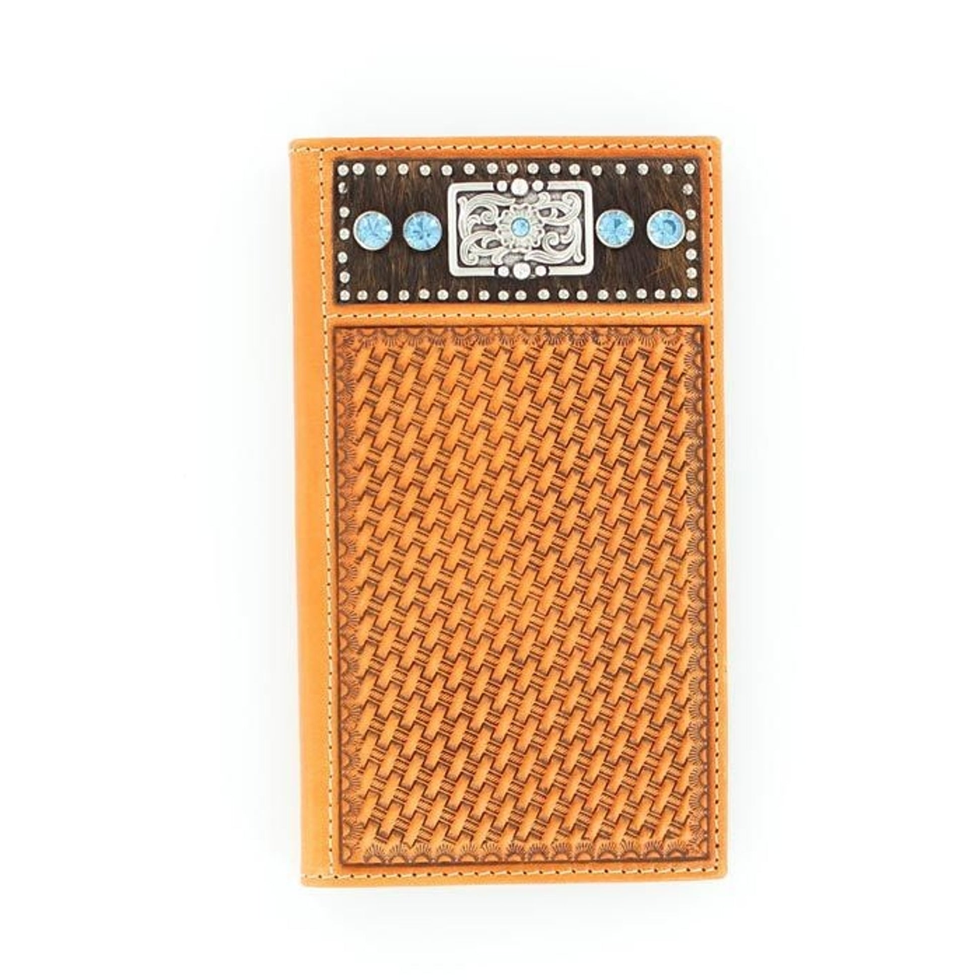 Nocona Rodeo Basketweave Hair Concho WalletBk/Wh