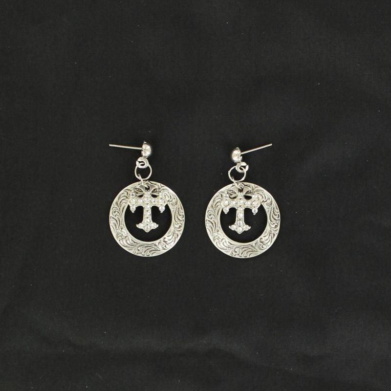 Lightning Ridge Crystal Circle/Cross EarringsBk/Wh