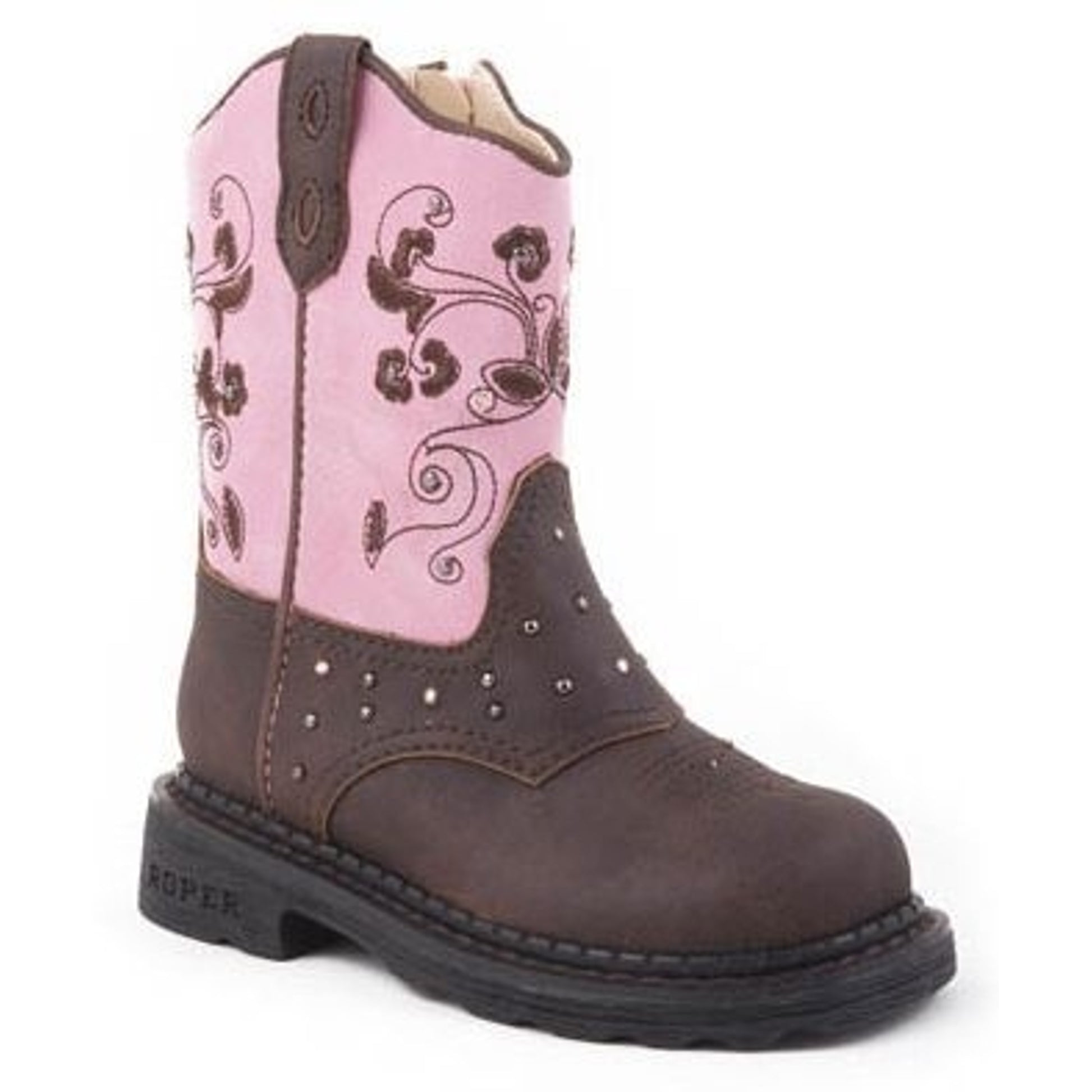 Roper Infant Toddler Dazzle Lights Boots 5 Brn Pnk