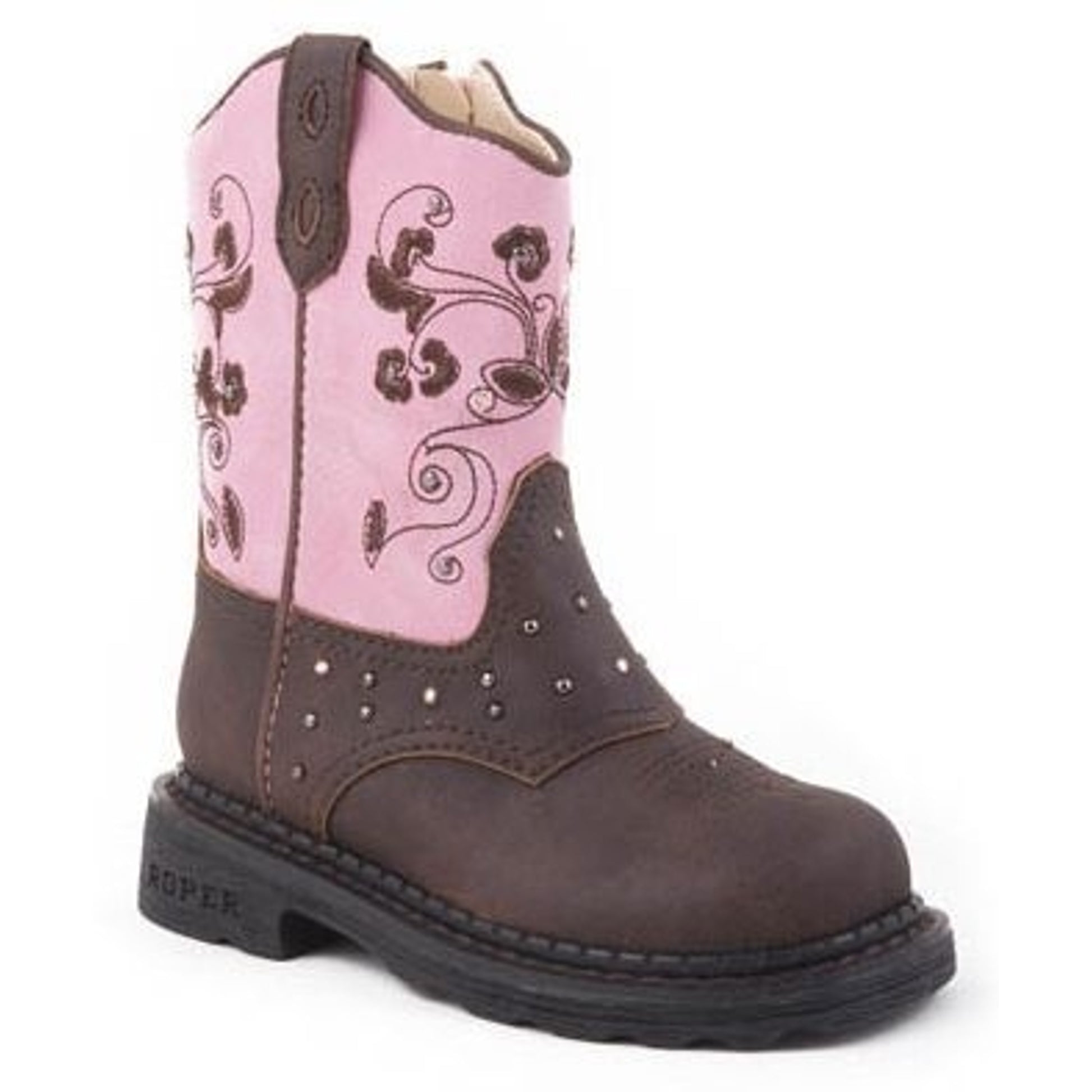Roper Infant Toddler Dazzle Lights Boots 5 Brn Pnk