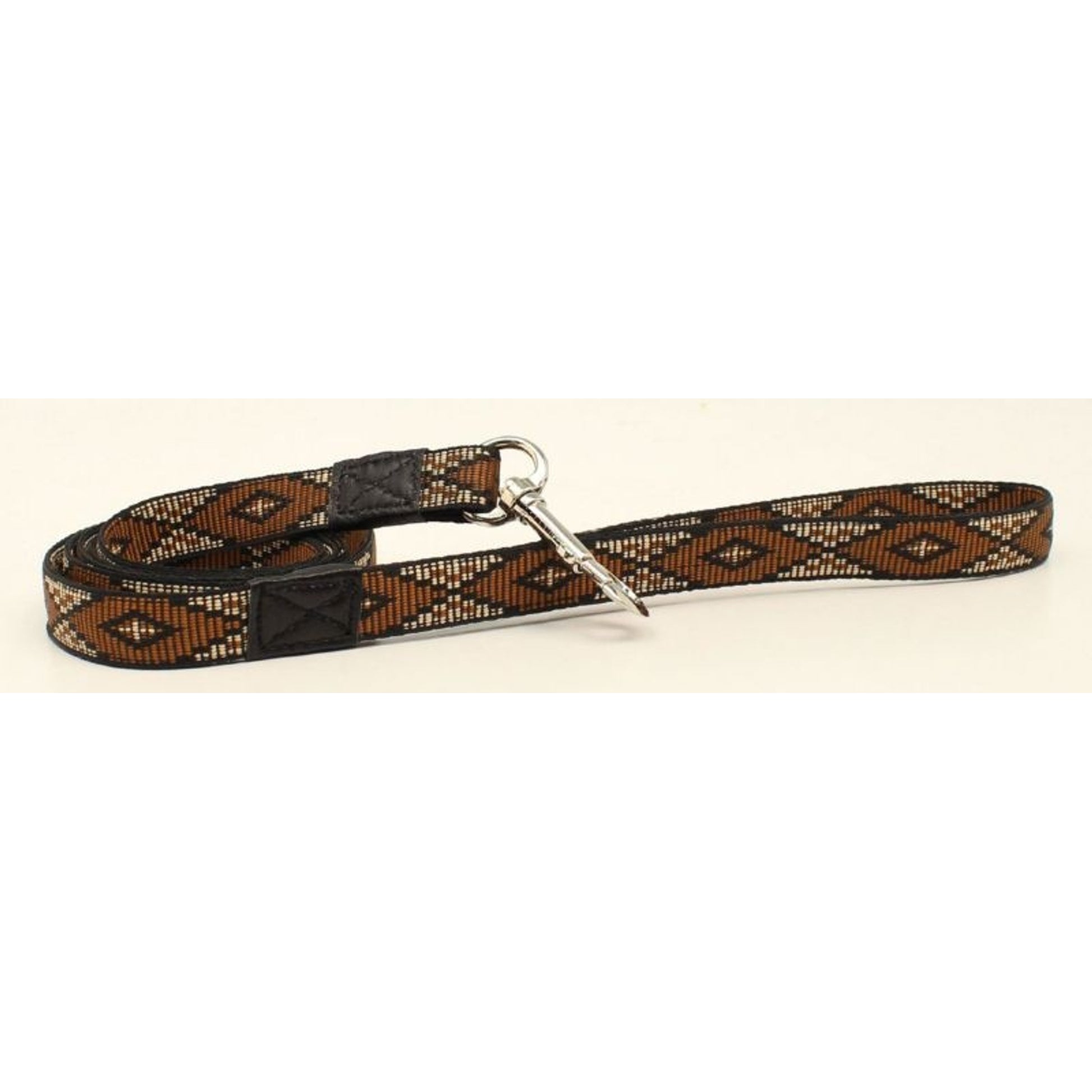 Dbl BarrelWoven Ribbon Long Diamond Dog Leash Brn