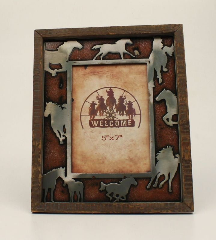 Running Horses Picture Frame 5 x 7 Bk/Wh