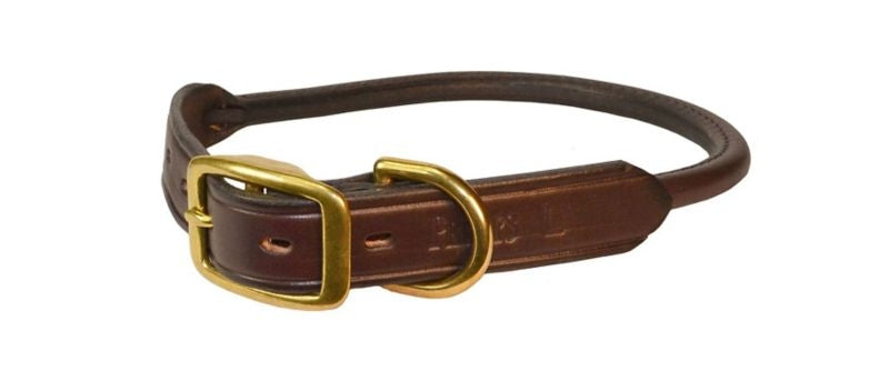 Perris Rolled Leather Dog Collar LG Black