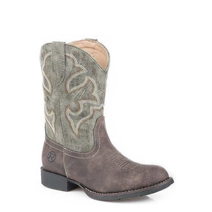 Roper Kids Cody Round Toe Cowboy Boot 1 Brn/Grn