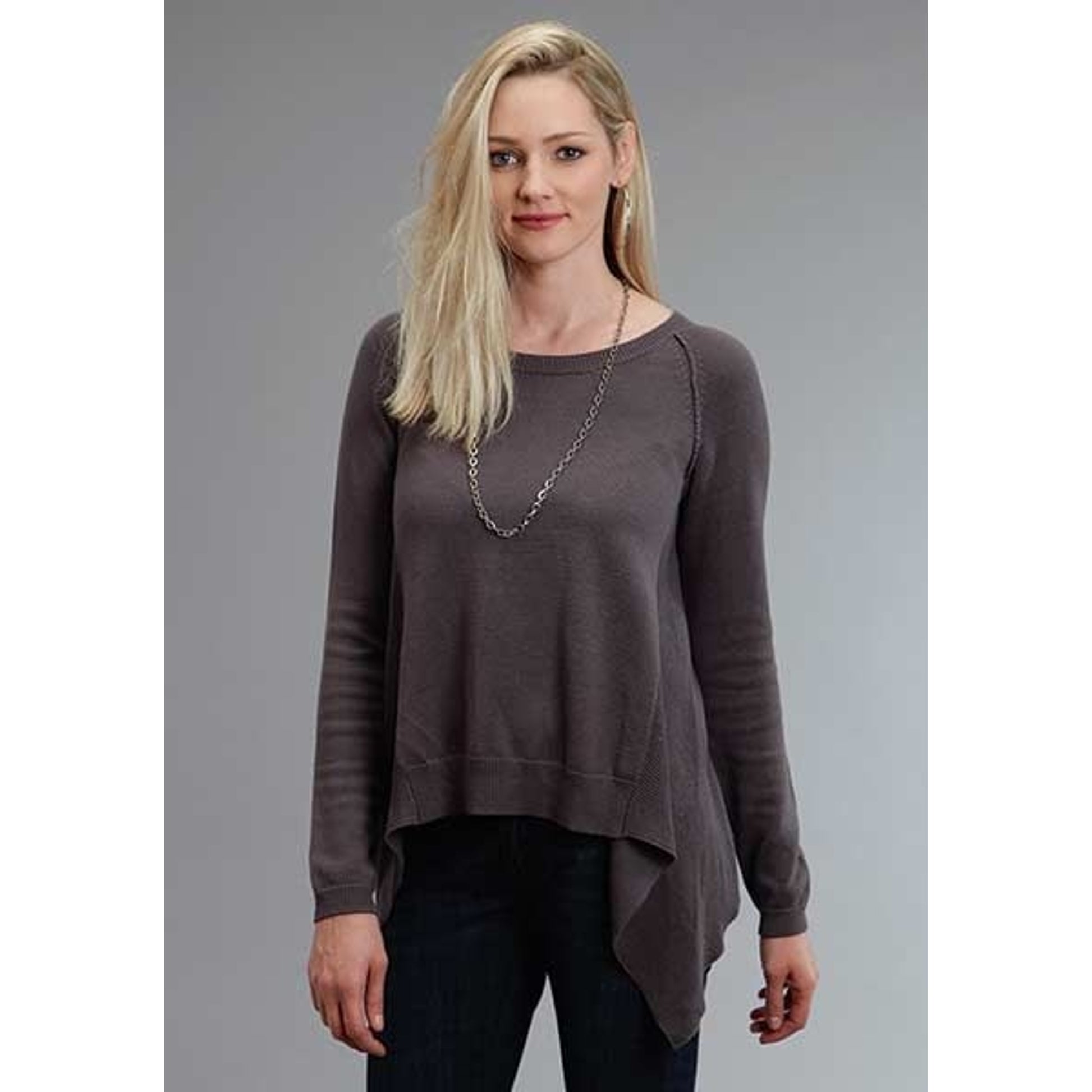 Stetson Ladies Sweater Knit Peasant Top L Gry