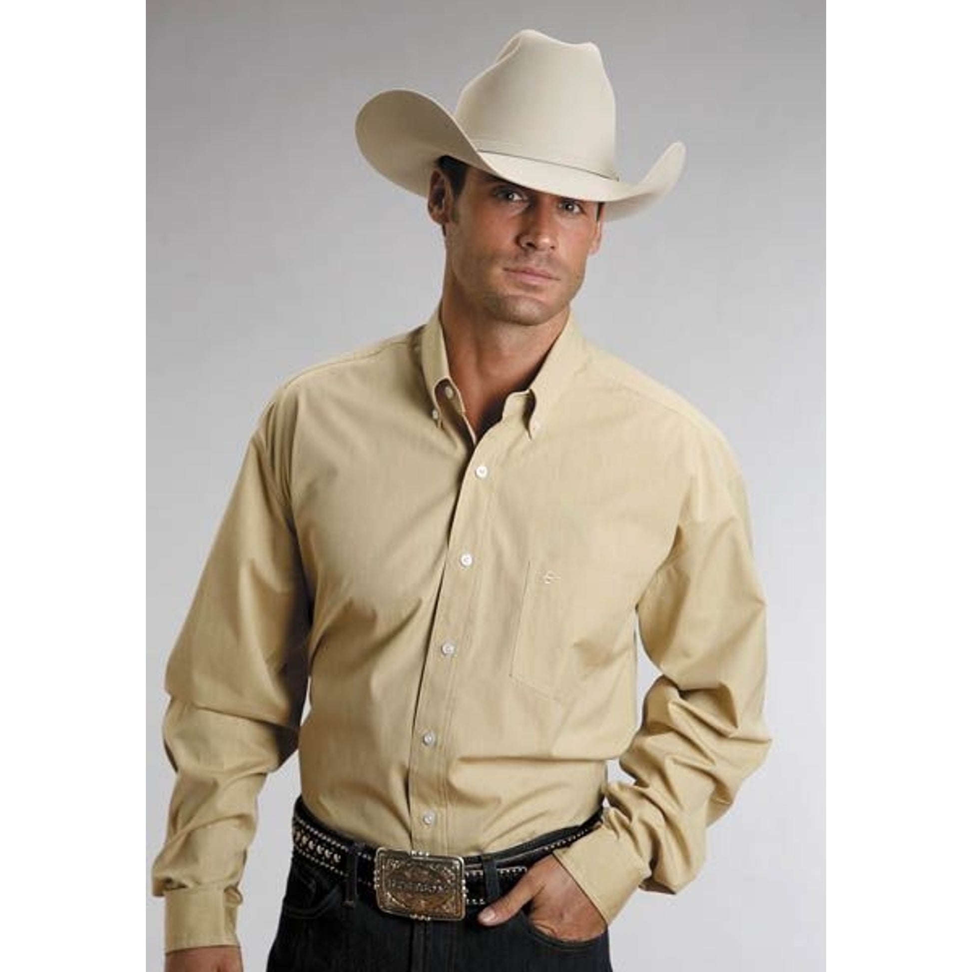 Mens C2 End On End LS Button Shirt L Gold