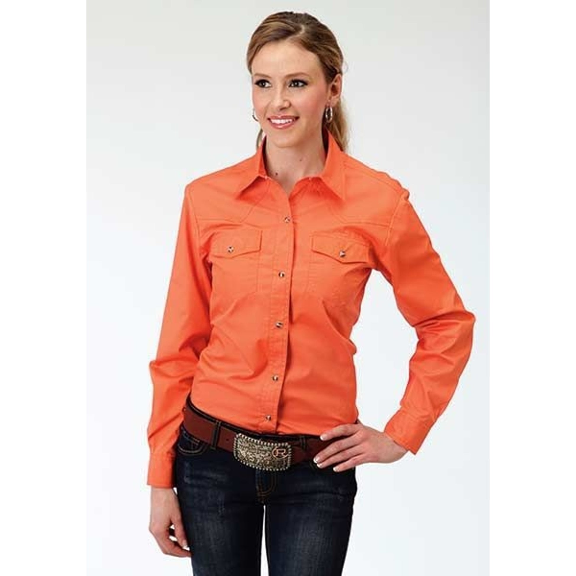 Roper Ladies Solid Poplin Long Sleeve Snap Shirt