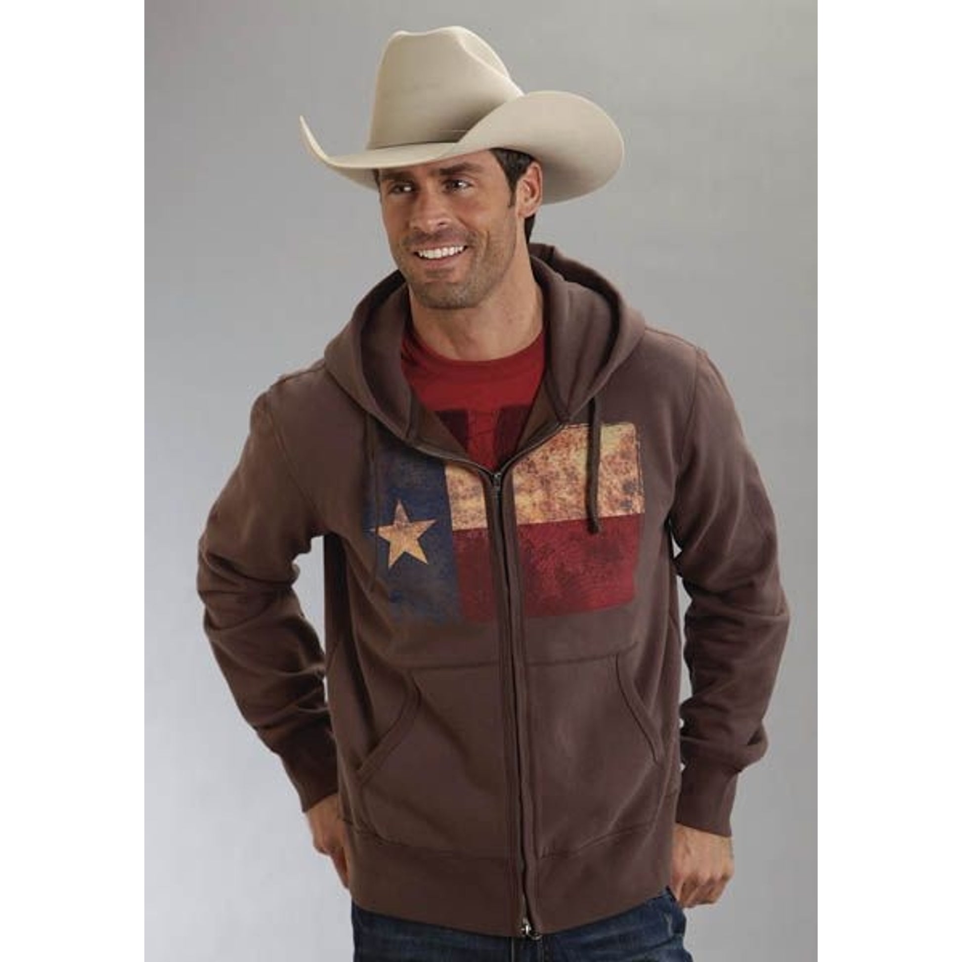 Roper Mens Vintage Texas Flag Hoodie Md Brn