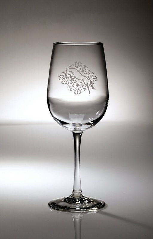 Kelley Jumper Floral Etched Wine Glass 18.5oz Bk/W