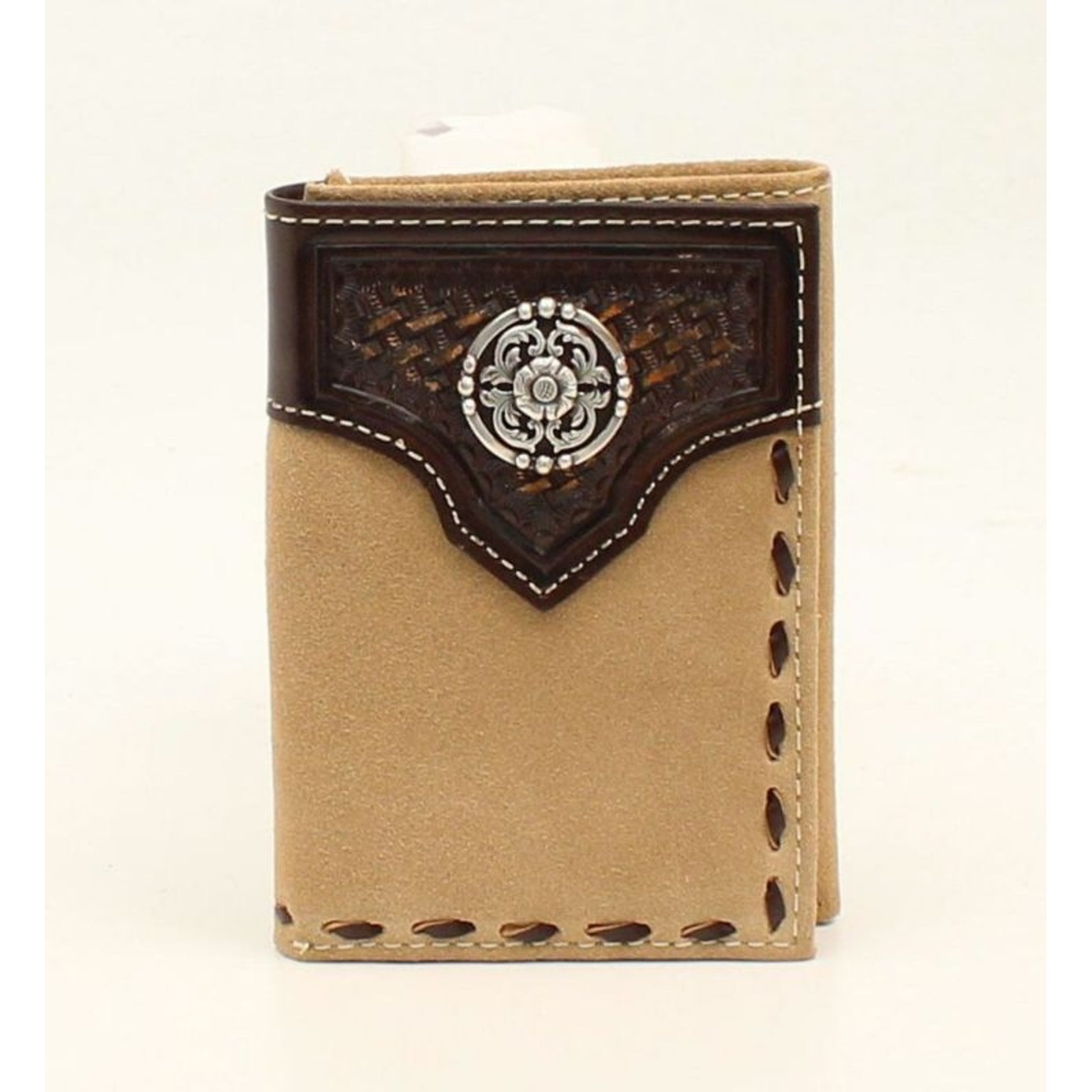 Basketweave Embossed Concho Tab Lace Edge Wallet