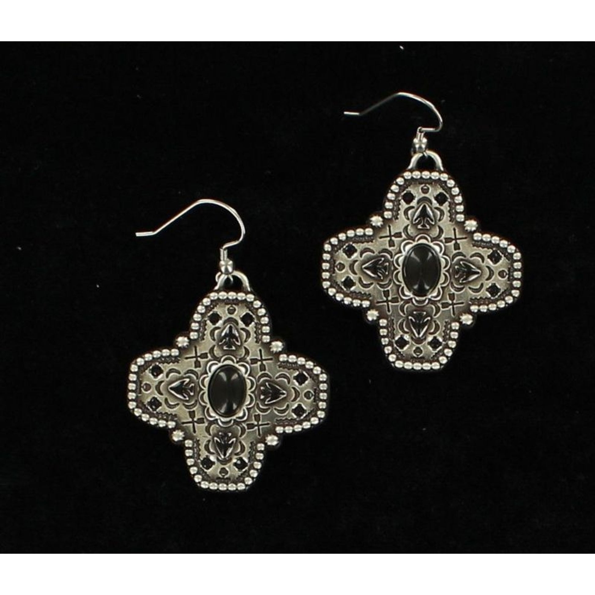 Engraved Cross Fish Hook Earrings